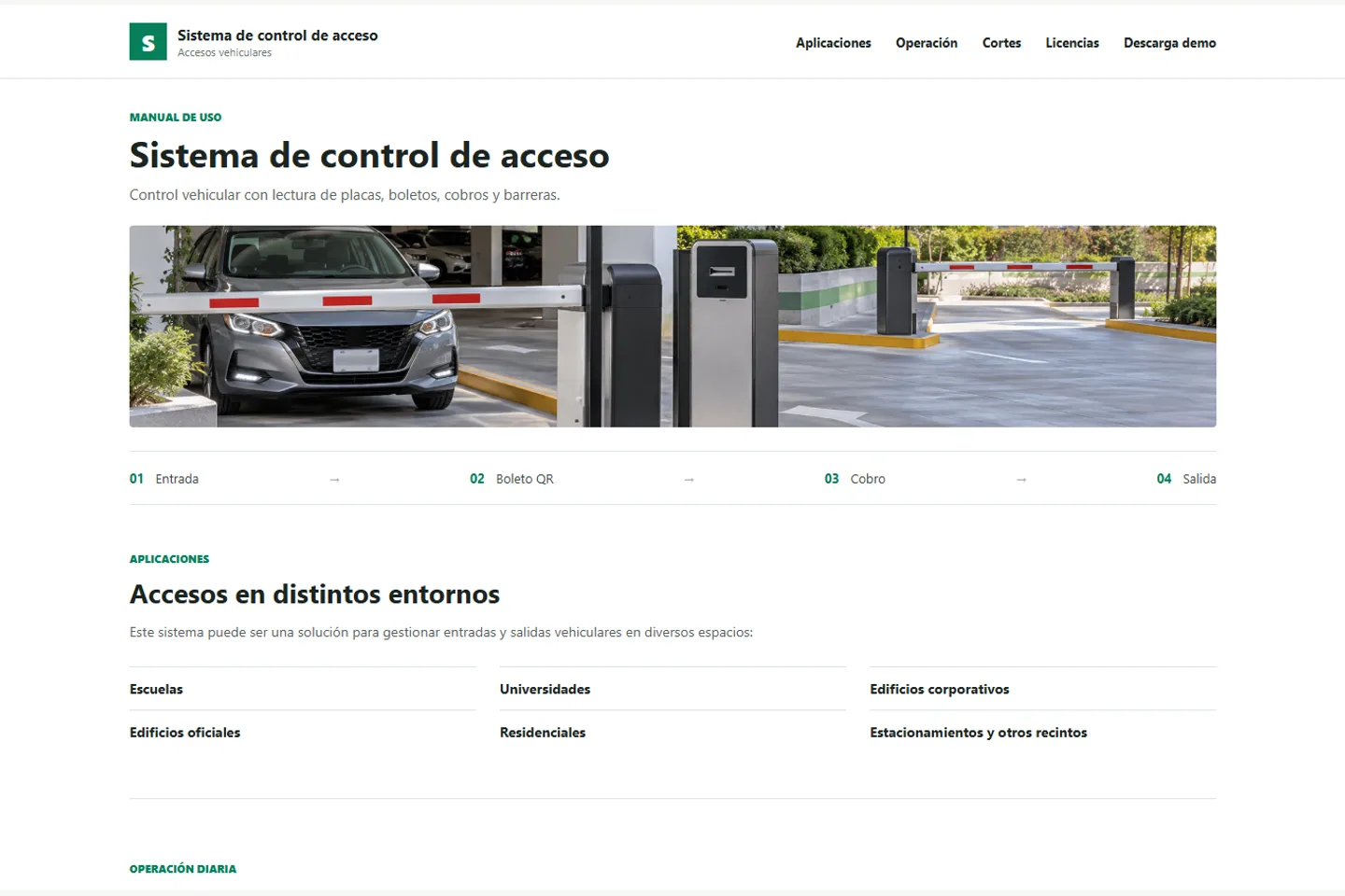 Estacionamientos LPR: vista del sitio de la aplicación
